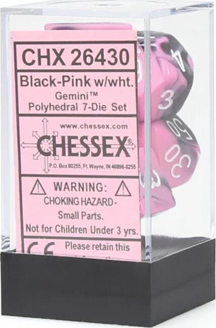 Gemini Black-Pink/white Polyhedral 7-Die Set - Image 2
