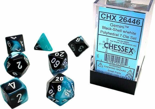 Gemini Black-Shell/white Polyhedral 7-Die Set - Image 4