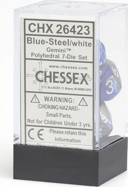 Gemini Blue-Steel/white Polyhedral 7-Die Set - Image 4