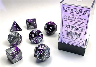 Gemini Purple-Steel/white Polyhedral 7-Die Set