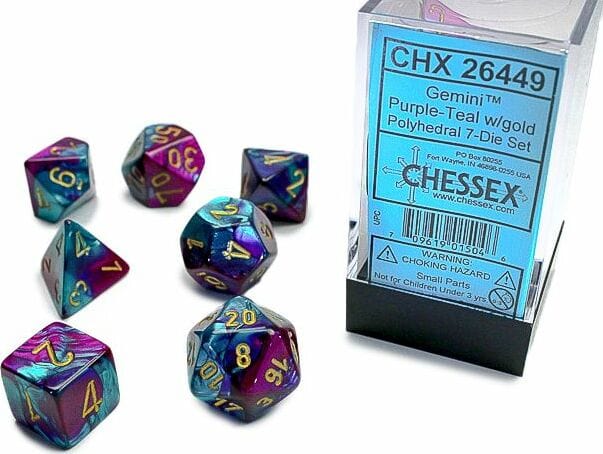 Gemini Purple-Teal/gold Polyhedral 7-Die Set - Image 4