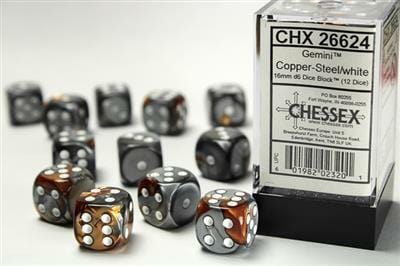 Gemini Copper-Steel/white 16mm d6 Dice Block (12 dice) - Image 2