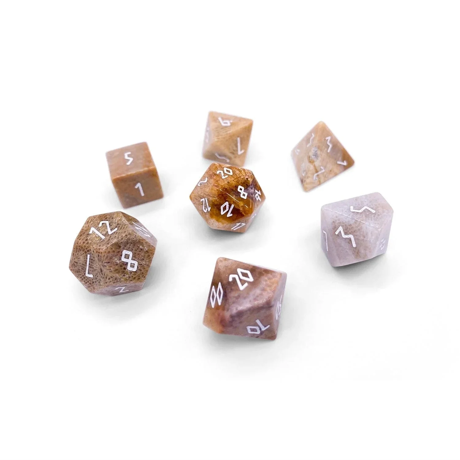 Coral Fossil - 7 Piece RPG Set Gemstone Dice - Image 2