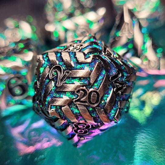 Cosmic Energy Nickel Green-Purple Metal RPG Dice Set of 7 - Image 2