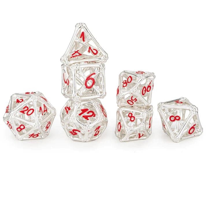 Death's Treasure Dice Set Silver with Red