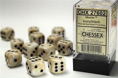 Marble 16mm D6 Ivory/black Dice Block™ (12 dice) - Image 3