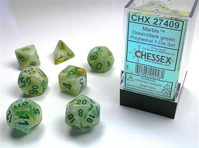 Marble Polyhedral Green/dark green 7-Die Set