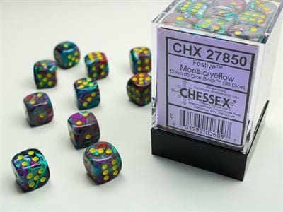 Festive Mosaic/yellow 12mm d6 Dice Block (36 dice) - Image 5