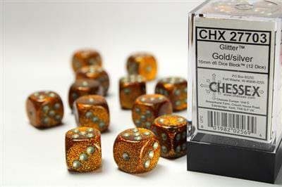 Glitter 16mm D6 Gold/silver Dice Block™ (12 dice) - Image 2