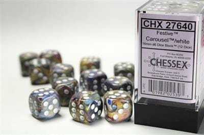 Festive® 16mm D6 Carousel™/white Dice Block™ (12 dice) - Image 3
