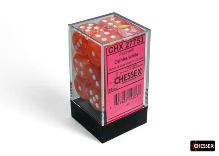 Festive Dahlia/white d6 Dice Block (12 Dice) - Image 2