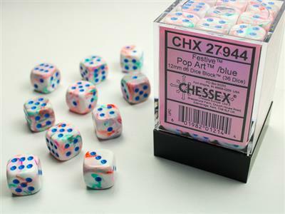 Festive Pop Art/blue 12mm d6 Dice Block (36 dice) - Image 5