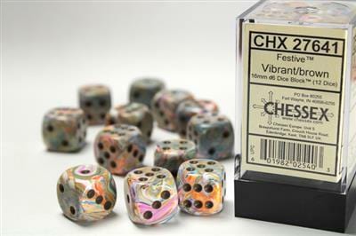 Festive® 16mm D6 Vibrant/brown Dice Block™ (12 dice) - Image 4