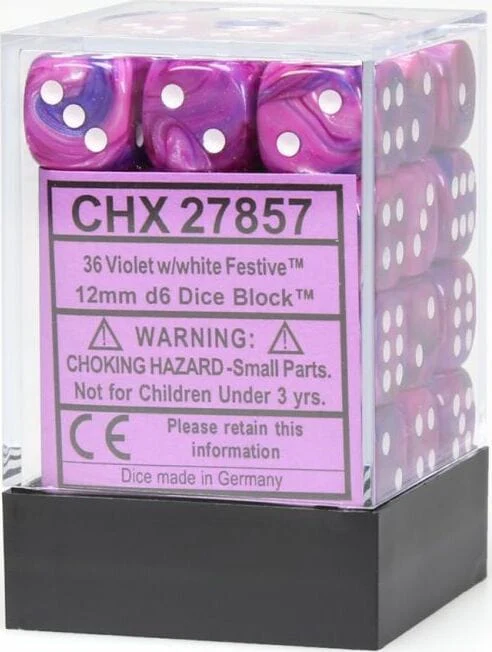 Festive® 12mm D6 Violet/white Dice Block™ (36 dice) - Image 2