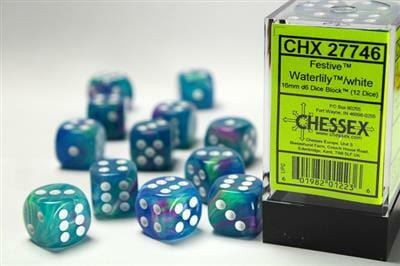 Festive® 16mm D6 Waterlily™/white Dice Block™ (12 dice) - Image 5