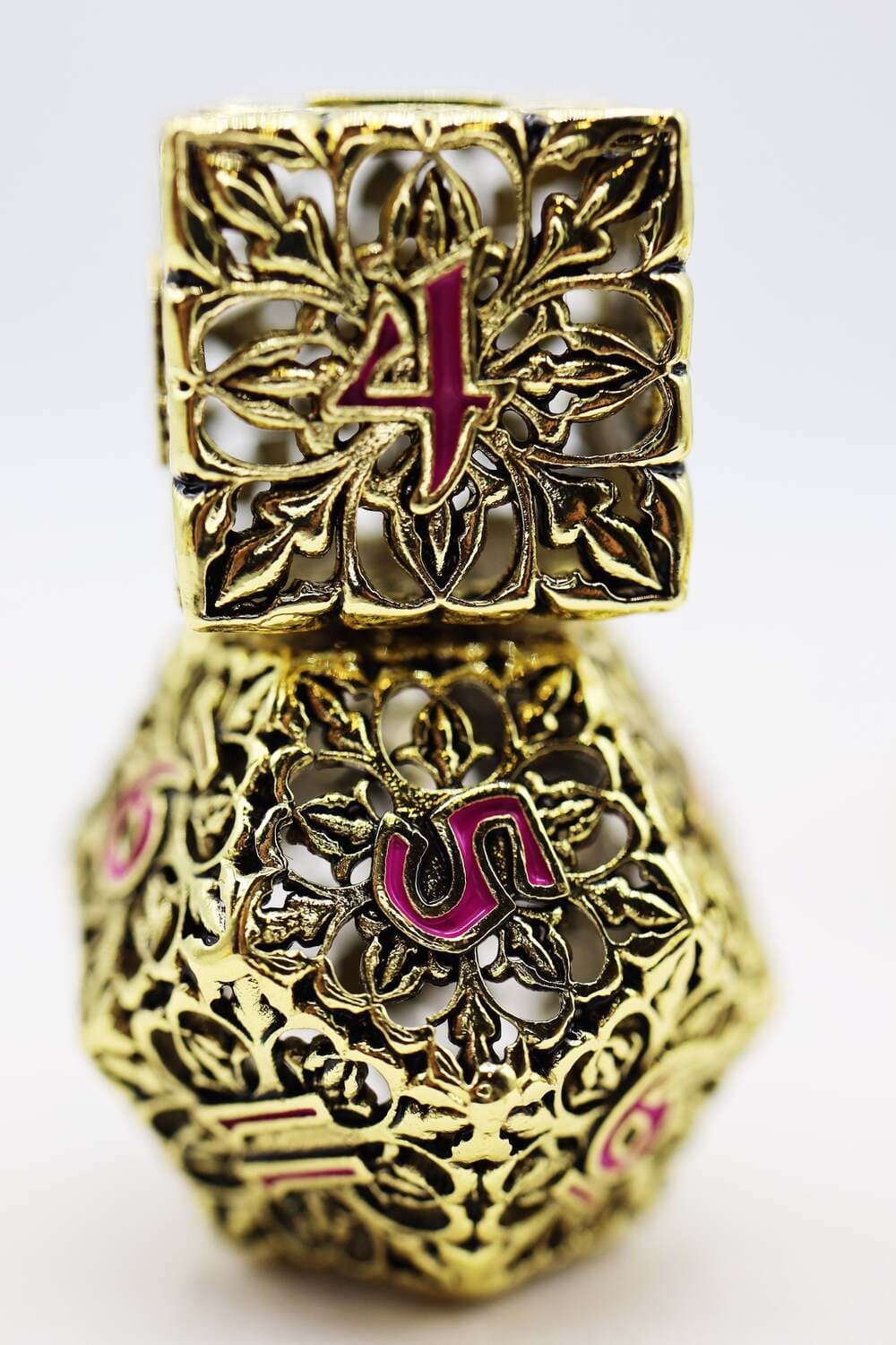Fleur de Lis: Gilded Magenta - Hollow Metal RPG Dice Set - Image 3