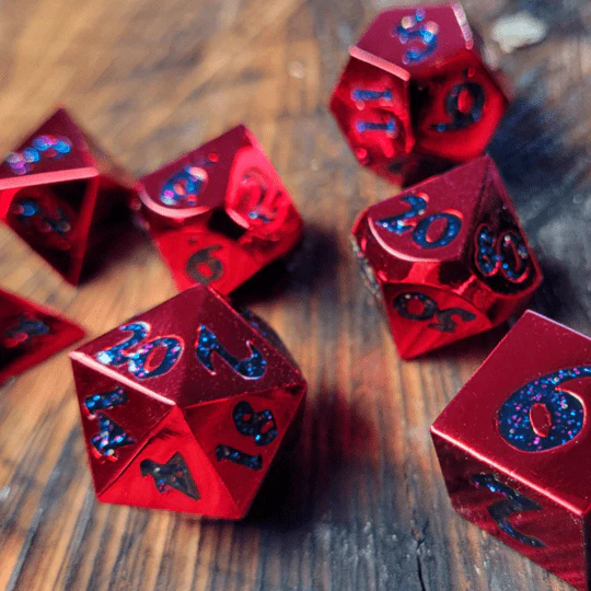 Forged Lore Polished Red with Starry Mica 7-Piece Metal Dice Set