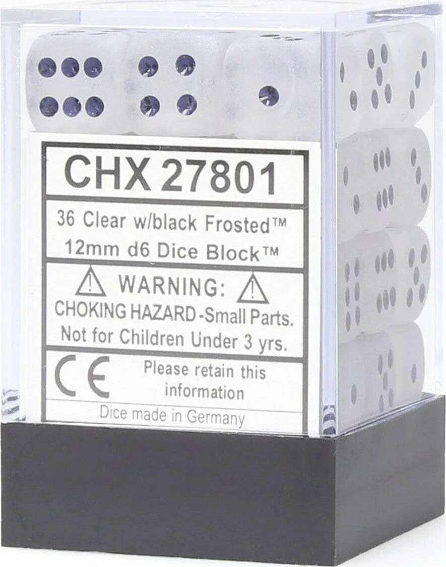 Frosted™ 12mm D6 Clear/black Dice Block™ (36 dice) - Image 2