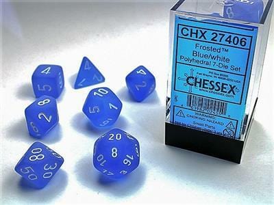 Frosted Blue/white Polyhedral 7-Die Set