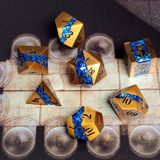 Galactic Flow Bronze Blue 7-Piece Metal Dice Set