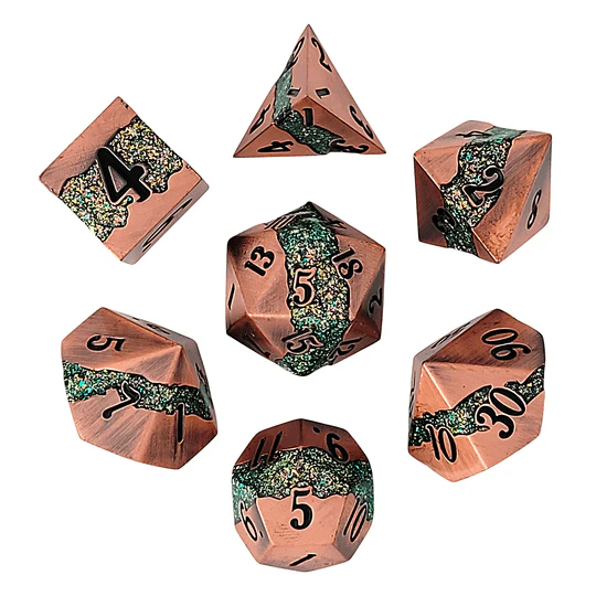 Galactic Flow Copper Green 7-Piece Metal Dice Set - Image 2