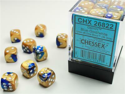 Gemini® 12mm D6 Blue-Gold/white Dice Block™ (36 dice)