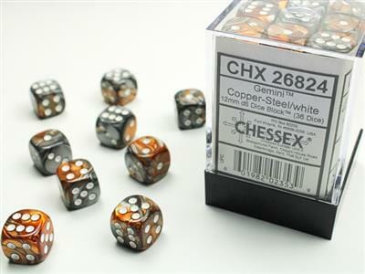 Gemini® 12mm D6 Copper-Steel/white Dice Block™ (36 dice) - Image 2