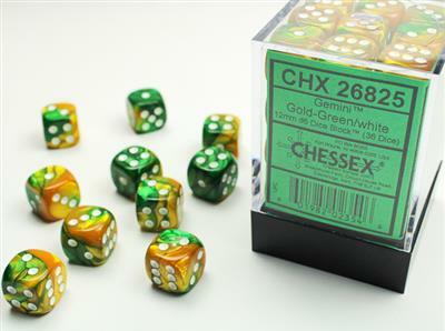 Gemini® 12mm D6 Gold-Green/white Dice Block™ (36 dice)
