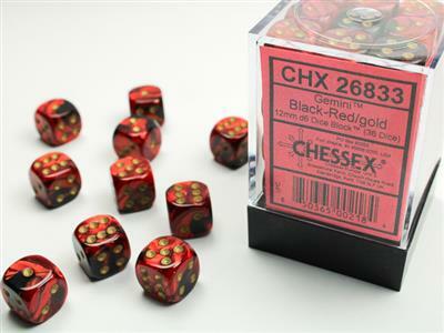 Gemini® 12mm D6 Black-Red/gold Dice Block (36 dice) - Image 4