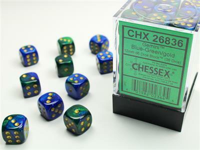 Gemini® 12mm D6 Blue-Green/gold Dice Block™ (36 dice) - Image 5