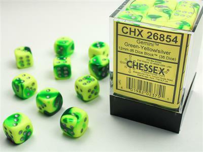 Gemini® 12mm D6 Green-Yellow/silver Dice Block™ (36 dice) - Image 2
