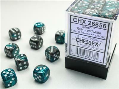 Gemini® 12mm D6 Steel-Teal/white Dice Block™ (36 dice) - Image 4