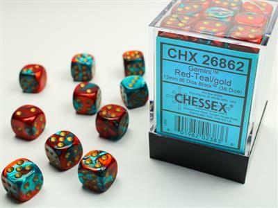 Gemini® 12mm D6 Red-Teal/gold Dice Block™ (36 dice) - Image 3