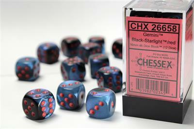 Gemini® 16mm D6 Black-Starlight/red Dice Block™ (12 dice) - Image 3