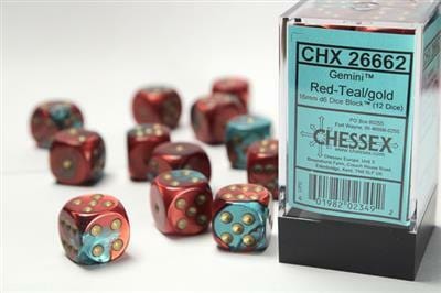 Gemini® 16mm D6 Red-Teal/gold Dice Block™ (12 dice) - Image 5