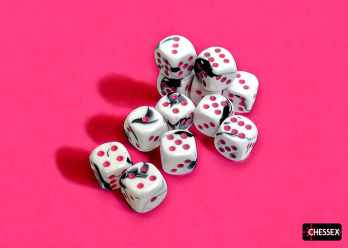Gemini Black-White/pink d6 Dice Block (12 Dice)