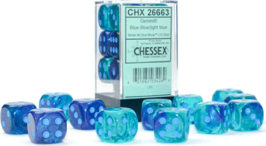 Gemini®16mm D6 Blue-Blue/light blue Luminary™ Dice Block™ (12 dice)