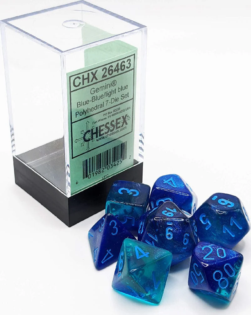 Gemini Blue-Blue/light blue Luminary Polyhedral 7-Die Set