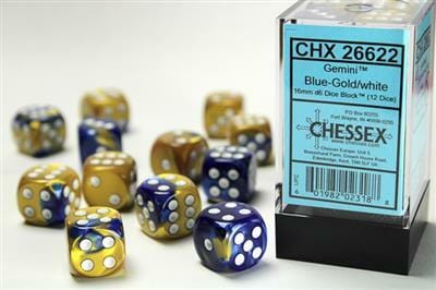 Gemini® 16mm D6 Blue-Gold/white Dice Block™ (12 dice) - Image 5