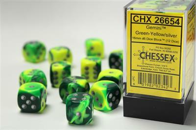Gemini® 16mm D6 Green-Yellow/silver Dice Block™ (12 dice) - Image 2