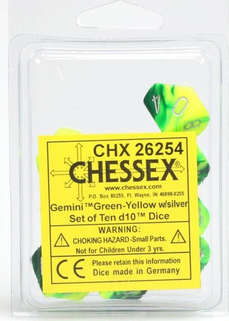 Gemini Green Yellow Silver d10s - Image 2