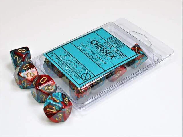 Gemini Red Teal Gold d10 set