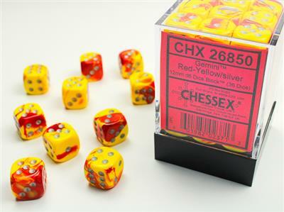 Gemini® 12mm D6 Red-Yellow/silver Dice Block™ (36 dice) - Image 2