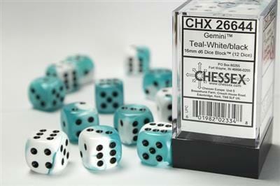 Gemini® 16mm D6 Teal-White/black Dice Block™ (12 dice) - Image 3