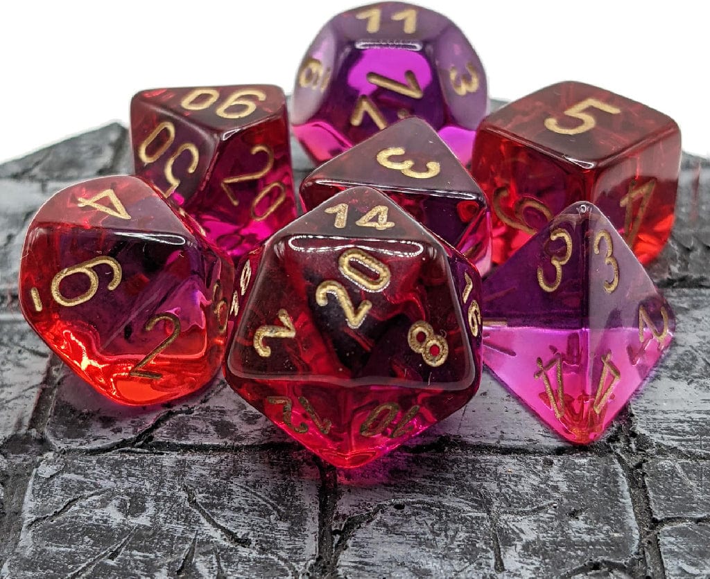 Gemini Translucent Red-Violet/gold Polyhedral 7-Die Set - Image 5