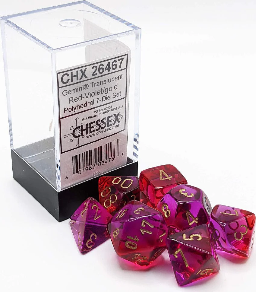 Gemini Translucent Red-Violet/gold Polyhedral 7-Die Set - Image 7