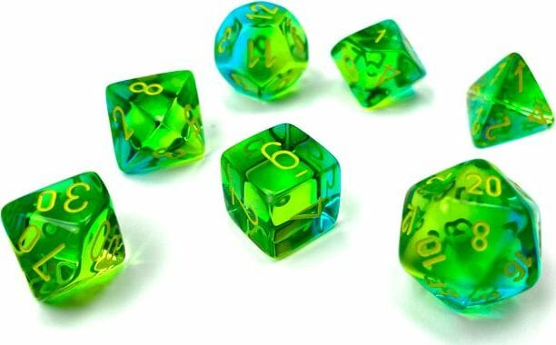 Gemini Translucent Green-Teal/yellow Polyhedral 7-Die Set - Image 3