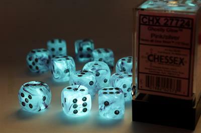 Ghostly Glow™ 16mm D6 Pink/silver Dice Block™ (12 dice) - Image 2