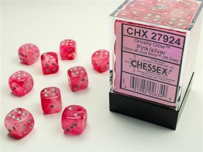 Ghostly Glow™ 12mm D6 Pink/silver Dice Block™ (36 dice) - Image 2