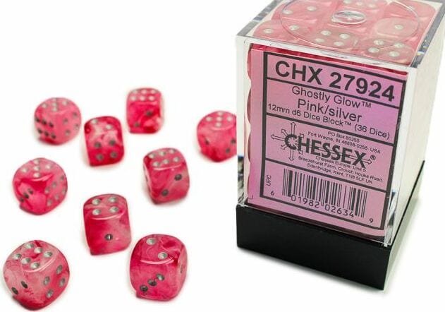 Ghostly Glow™ 12mm D6 Pink/silver Dice Block™ (36 dice) - Image 5